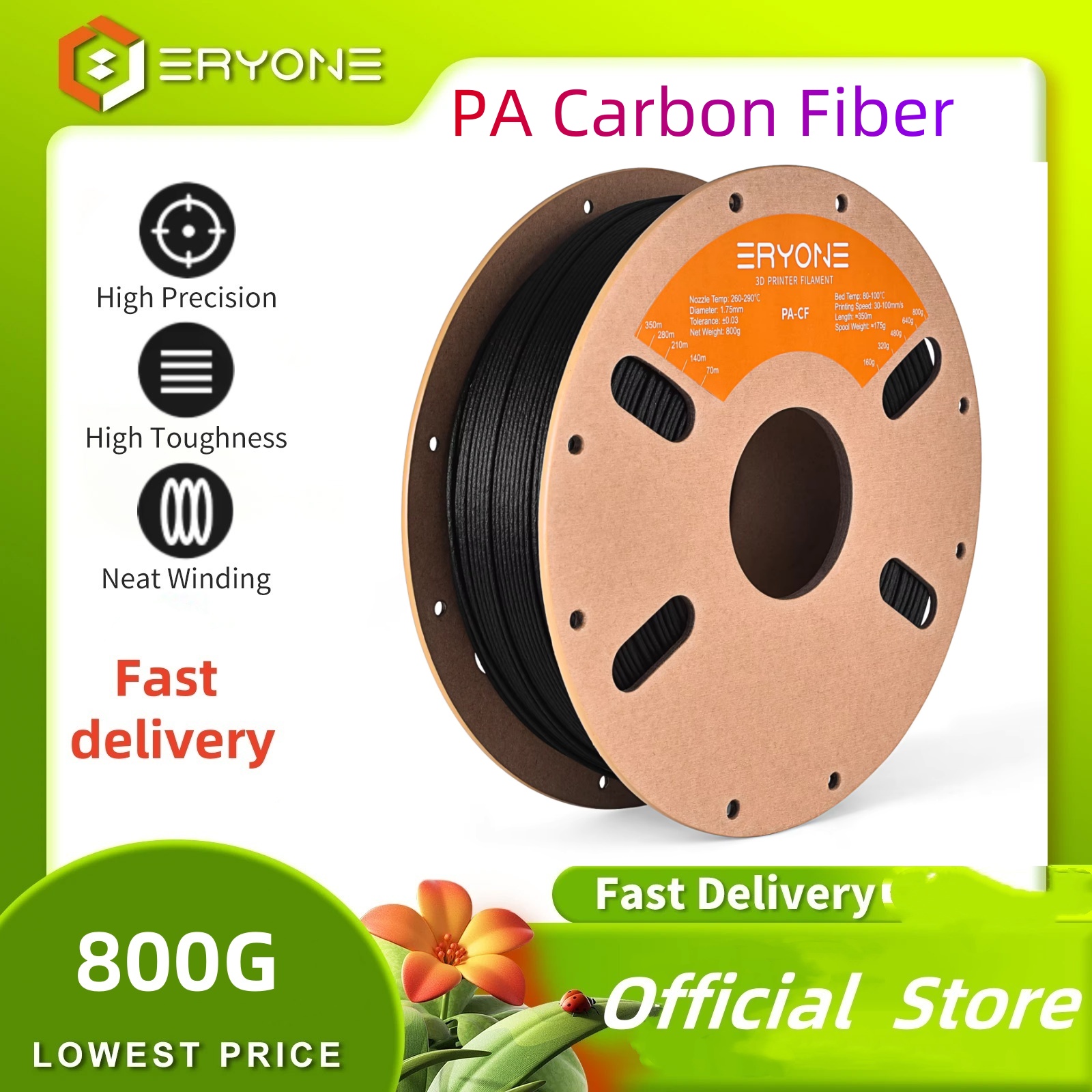 3D Printing Nylon Filament - ERYONE 800G Nylon Carbon Fiber PA6/PA12